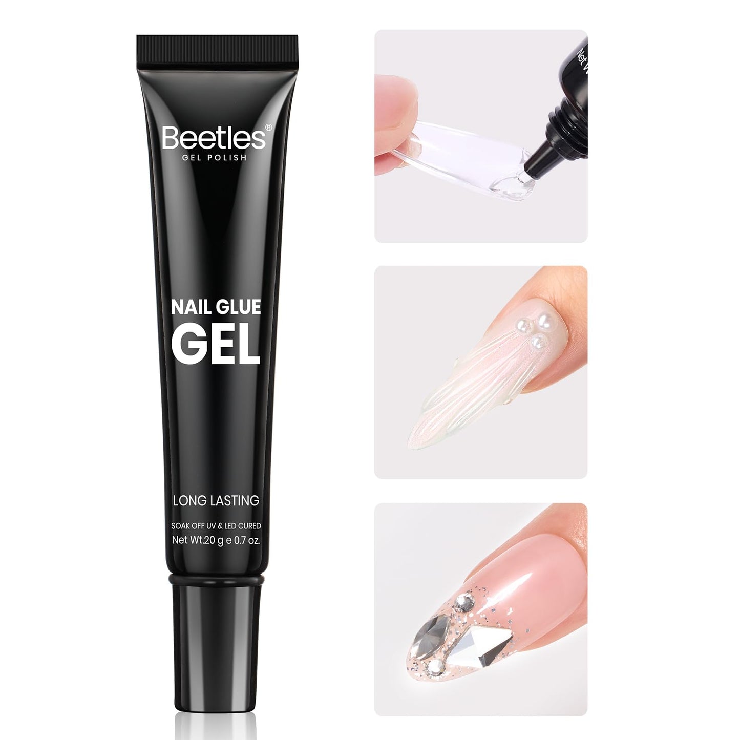 Beetles Gel X Nail Glue Gel 20g Solid Nail Glue Gel 3 in 1 Soft Nail Tips Glue Gel Super Strong for Acrylic Nails Extension Fake Nails Art Rhinestone Glue Gel Uv Soak Off Nail Gel Long Lasting